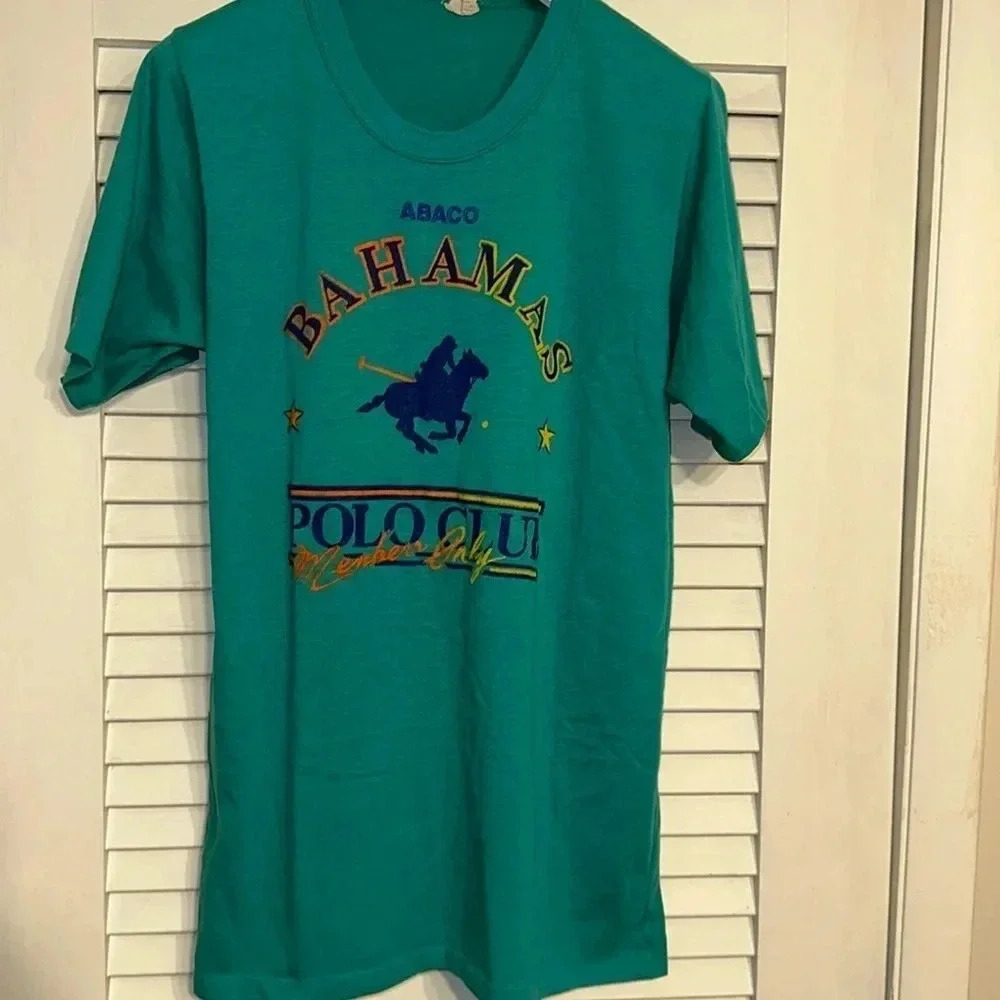 vintage abaco bahamas polo club members only green shirt size lg single stitch
